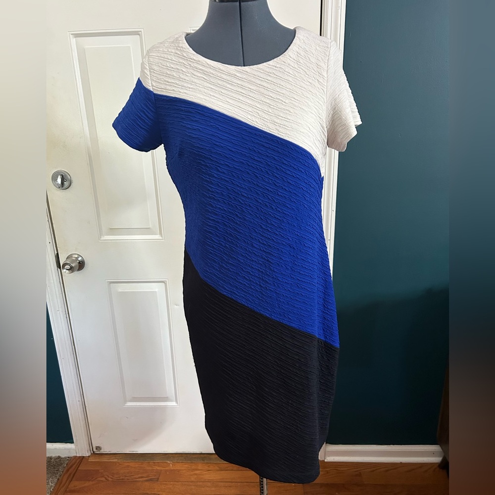 Blue White and Black Color Block Leslie Fay Dress Size 6